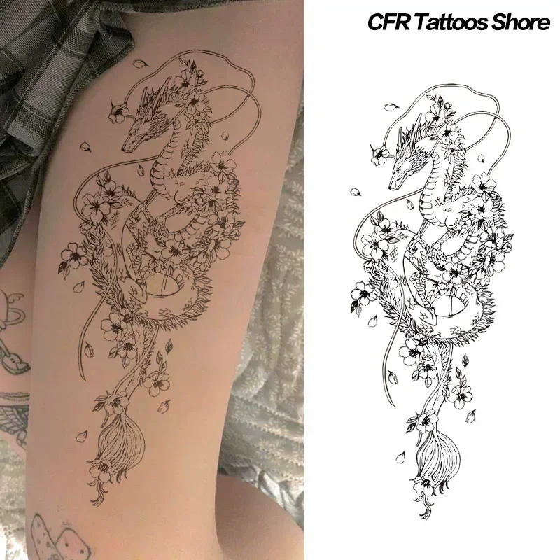 Beautiful Dragon Herbal Juice Tattoo Stickers Temporary Tattoos Fake Tatto Cool Stuff Stickers for the Face Wholesale Gift Art
