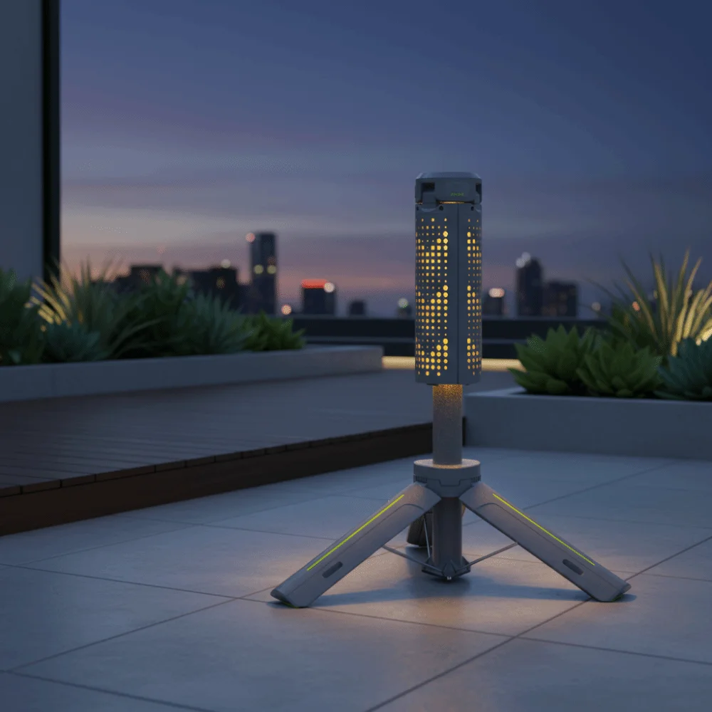 LED Light Source Folding Camping Light Stepless Dimming Multi-color Lighting Portable Telescopic Lantern Triangle Stand Base