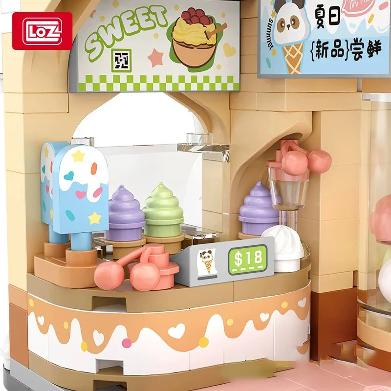 LOZ-1380 الباندا الآيس كريم البيت غير تقليدي منزل خشبي سلسلة عرض الشارع الصغيرة تجميعها نموذج قطع ألعاب مكعبات البناء للأطفال