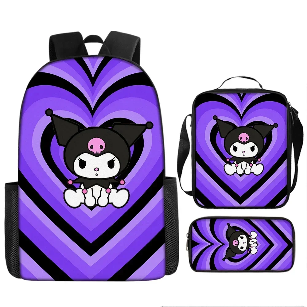 Sanrio Hello Kitty Kuromi 3PC-Set Primary and Middle School Cute Backpack Lunch Pencil Bag Large-capacity Sports Backpack