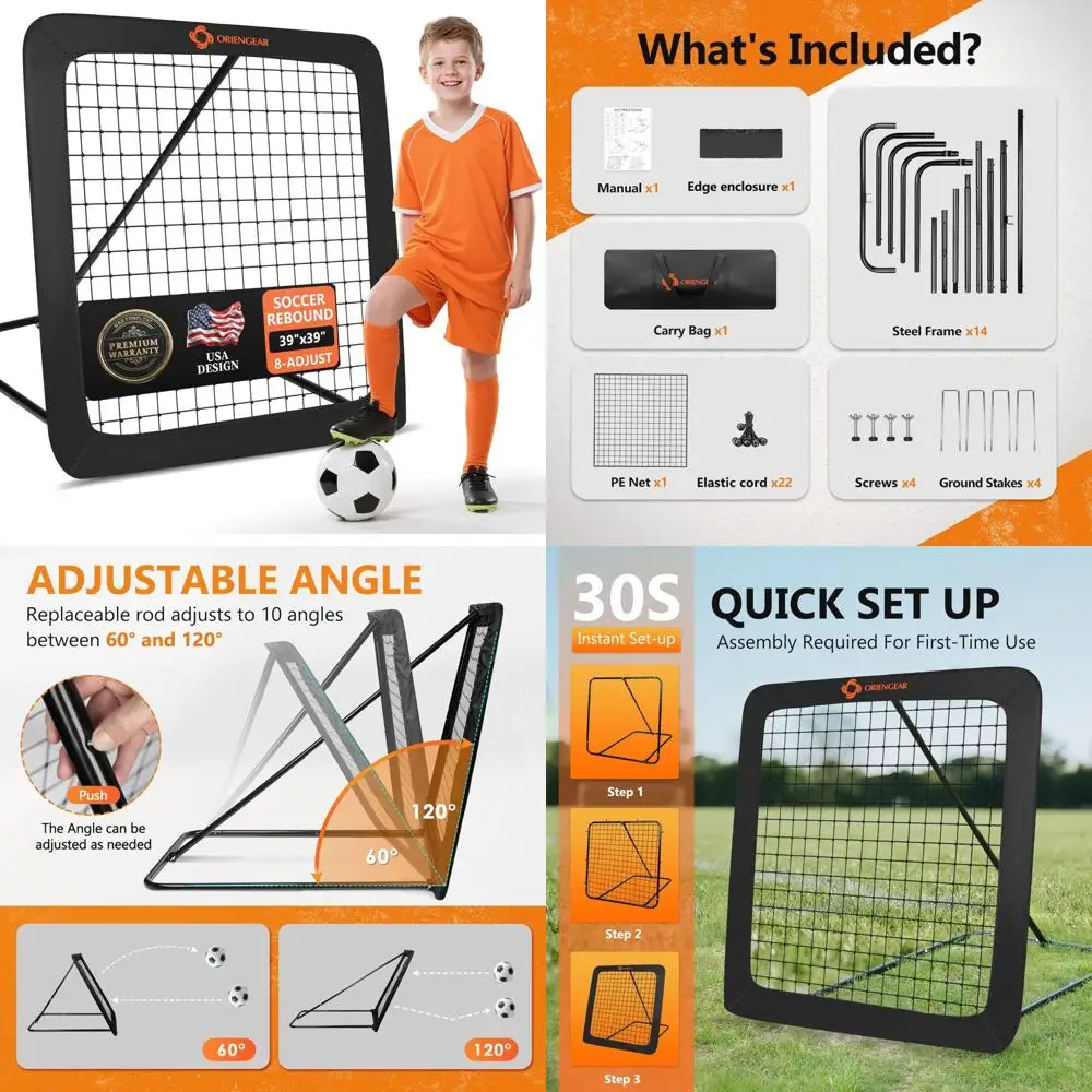 ตาข่ายซ้อมฟุตบอลแบบเด้งกลับ ปรับมุมได้ 8 ระดับ ขนาด 40 x 40 นิ้ว ทนทาน เหมาะสำหรับฝึกซ้อมในสวนหลังบ้านและพัฒนาทักษะเด็ก