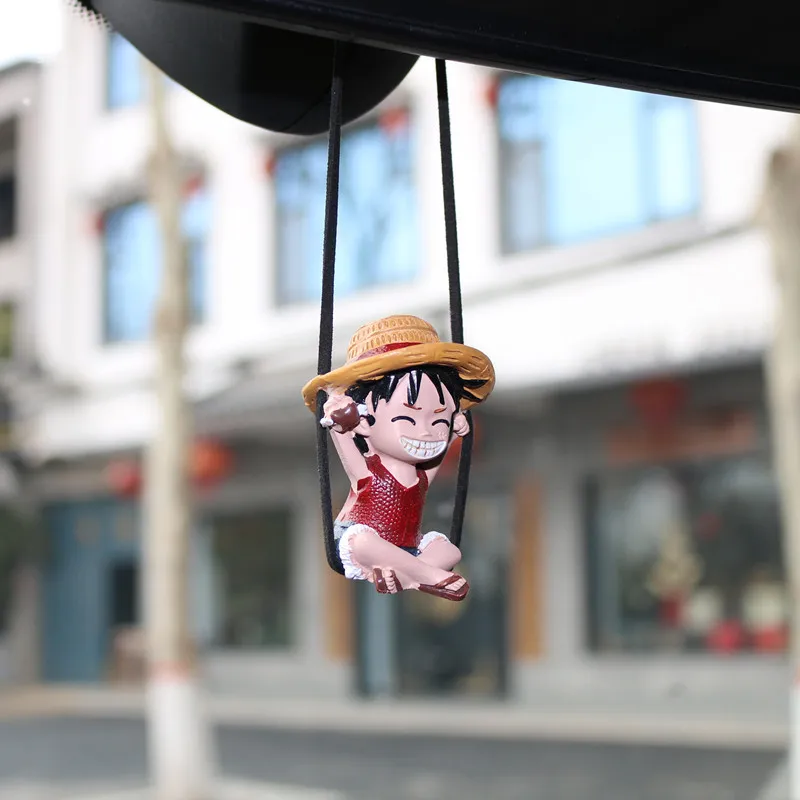 Cartoon Anime Cute Car Decoration Luffy Swing Car Rearview Mirror Nautical King Hand Made Pendant Ornament Accessories Gift