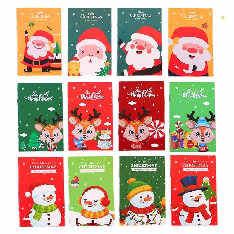 10Pcs การ์ตูนคริสต์มาส Notepad กระเป๋าโน๊ตบุ๊คขนาดเล็ก Journal Notepad เรียงรายกว้าง Dropship