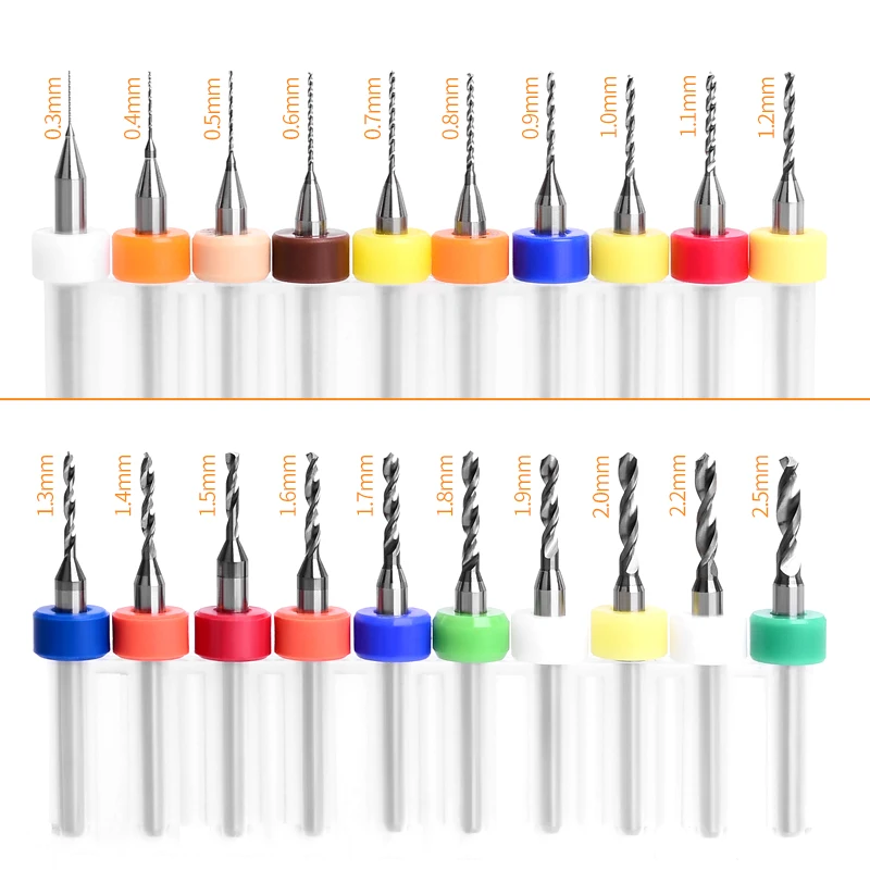 Brocas PCB de carburo de vástago 3.175 para placa de circuito de impresión, Mini juego de brocas de perforación CNC, Micro grabado Endmill 0,1-3,0mm, 10 Uds./lote