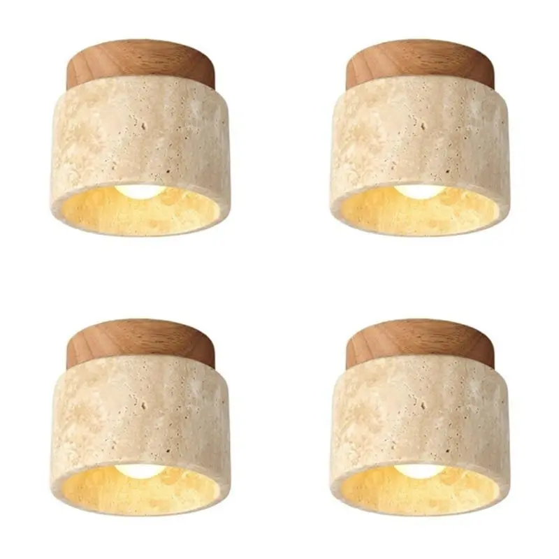 

【THANKSGIVING DAY】4X Japanese Style Wabi-Sabi Wooden Ceiling Lamp E27 Three Color Dimming For Kitchen Hallway Living Room A