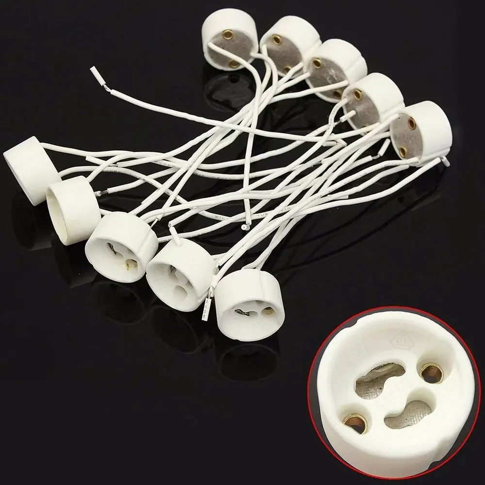 GU10 Ceramic Lamp Holder High-Temperature Resistant GZ10 Base with 10cm Silicone Wire Aging Tested for Halogen LED Bulb