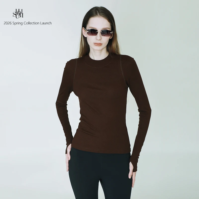 

Женская приталенная футболка с длинным рукавом в американском стиле, кофейного цвета, с высоким воротником, повседневная спортивная базовая футболка-топ для активного отдыха и путешествий