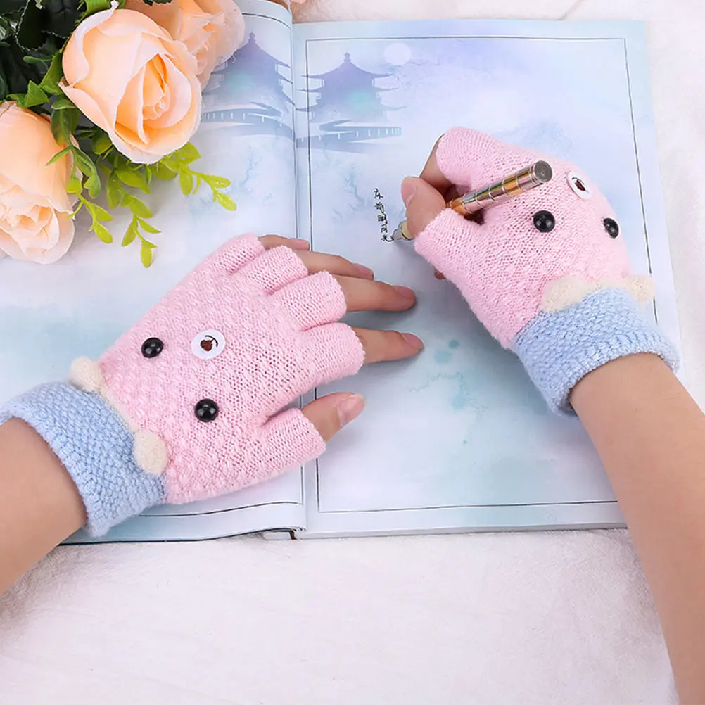 

4 Pairs Kids Fingerless Gloves Warm Child Knit Soft Cozy Winter Riding Gloves Children Birthday Gift Practical Durability