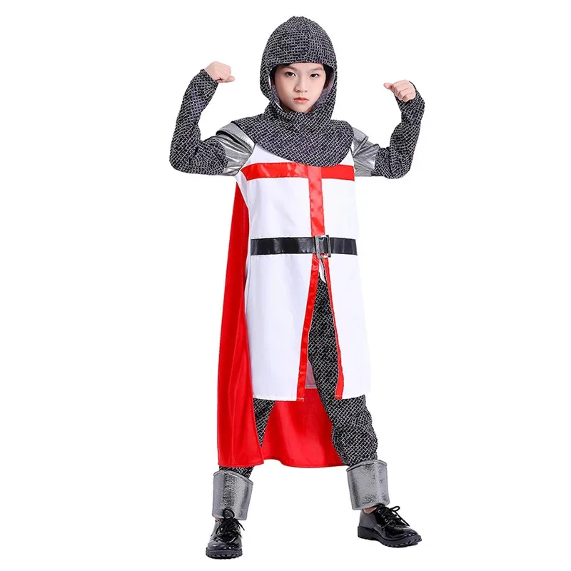 

Medieval Knights Templar Order The Crusaders Cloak Cosplay Halloween Costume for Kid War Robe Armor Catholicism Dress Carnival
