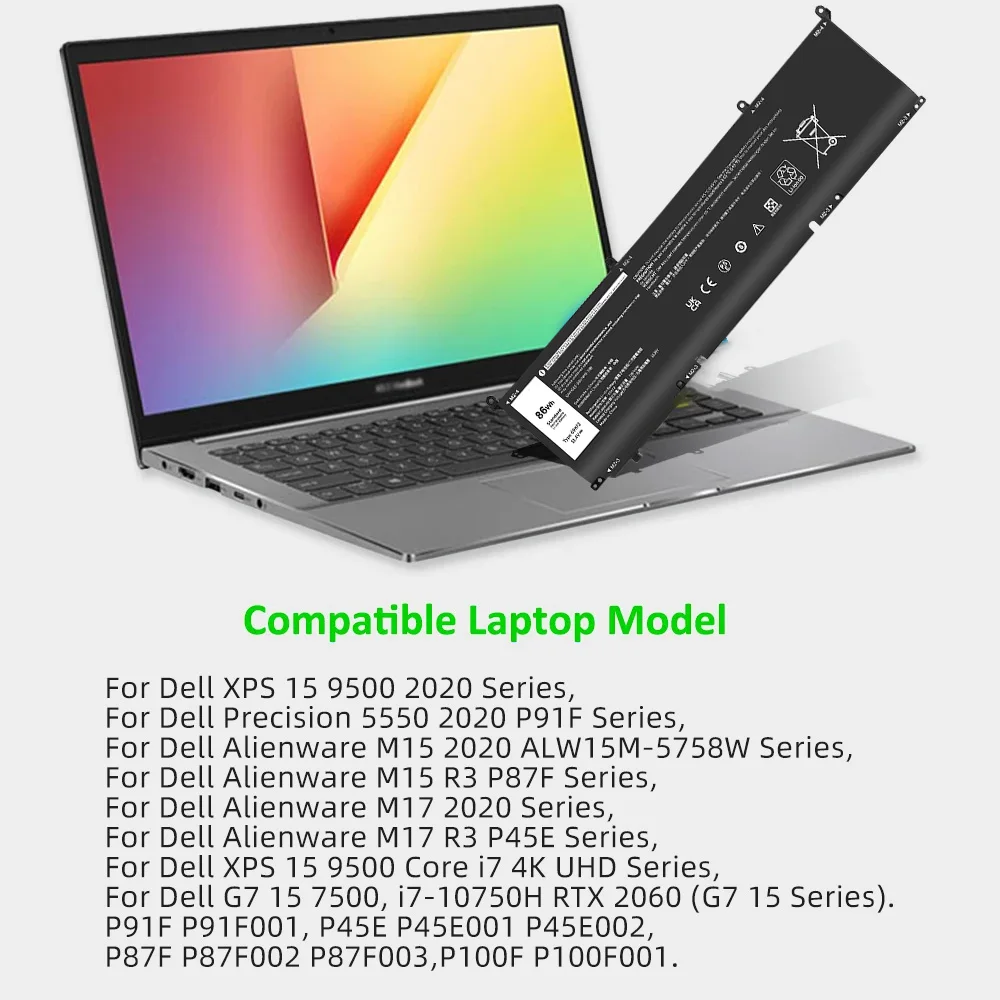 SKOWER 69KF2 Battery for Dell XPS 15 9500 9510 9520 Precision 5550 G15 5511 5515 G7 7500 P91F ALIENWARE M15 R4 R5 R6 M17 R3 R4