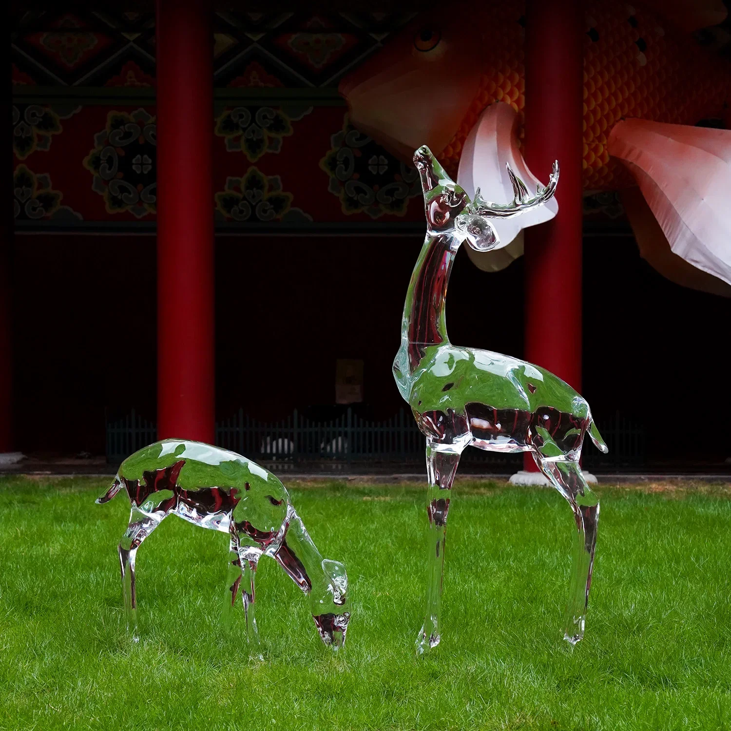 Modern light luxury decoration transparent platinum crystal deer sculpture entrance floor ornament