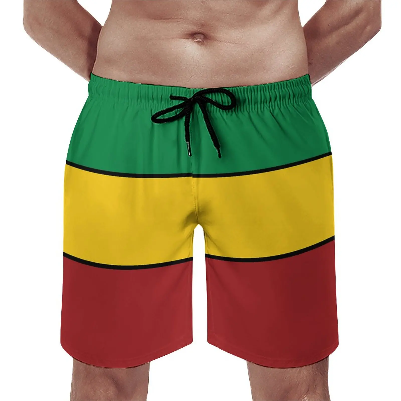 Anime Men's Beach Shorts Rasta Stripes Loose Stretch Causal Anime Hawaii Pants Basketball Adjustable Drawstring Breathable Quick