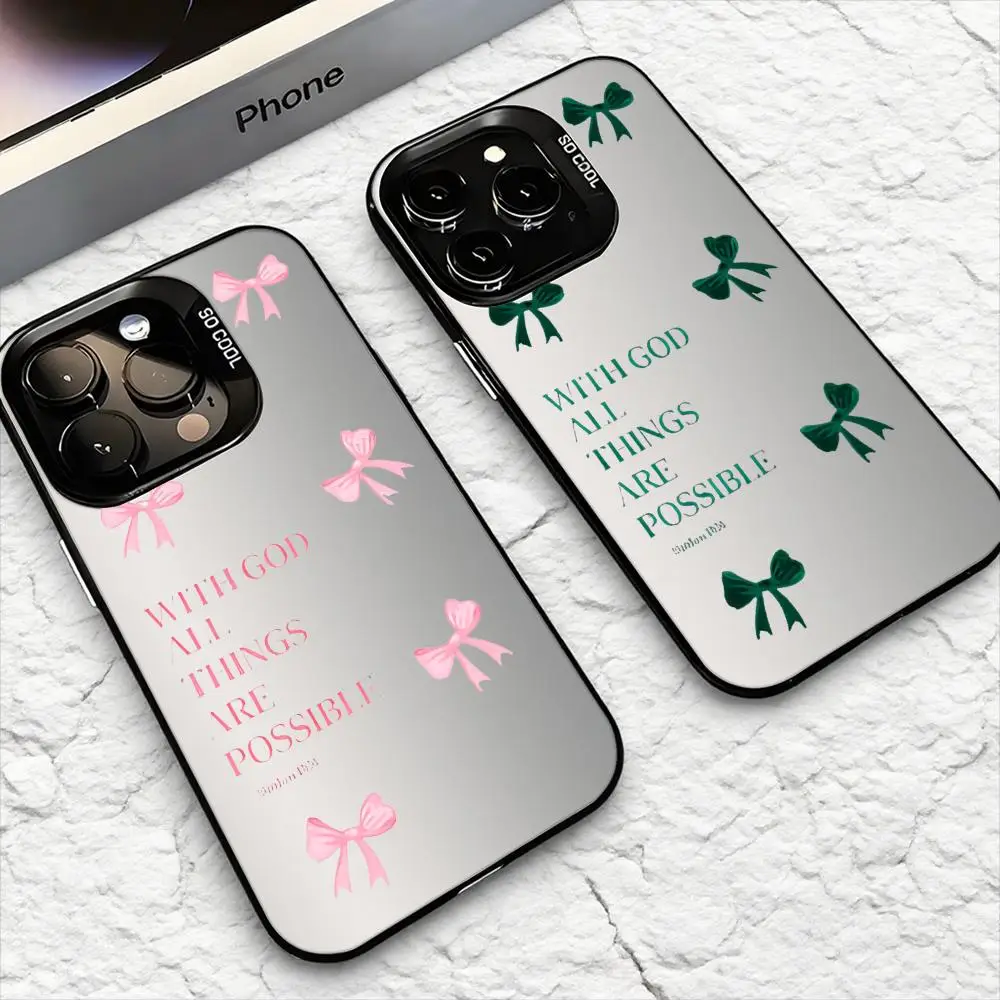 Pink Girly Bow Slogan Soft Phone Case For iPhone 17 16 15 14 13 12 11 Pro Max Air Matte Laser Aurora Shockproof Funda