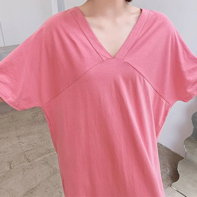 Robe t-shirt à col en V pour femmes, jupe droite dos nu, vêtements décontractés pour femmes, personnalité de la mode, document solide, été, nouveau, 2023