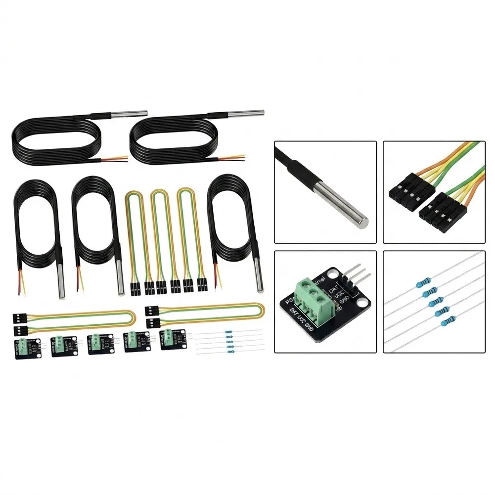 5 Pack Waterproof Temperature Sensor Probe With Adapter Board Stainless Steel For Arduino For Raspberry Pi For Esp32 DIY Kit