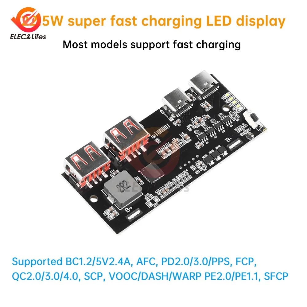 22.5W Quick Charging Mobile Power Module 4 Port Type-C USB Mobile Power Bank Circuit Board Protection Diy Motherboard QC4 PD3.0