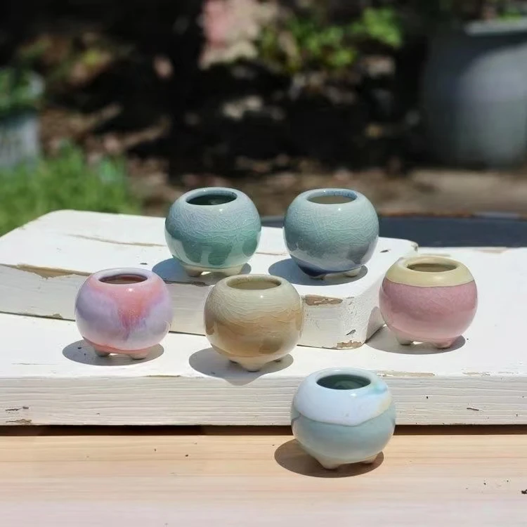 6Pcs Mini Flowerpot Succulents Small Succulent Plant Ceramics Flower Pots Home Mini Garden Bonsai Potted Planting color random