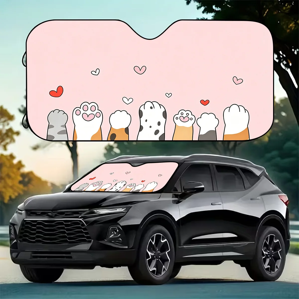 1pc Cat Paw Print Pattern Car Sunshade, Windshield Glare Blocking Sun Visor, Summer Sun Protection Foldable Sunshade Cover, Univ