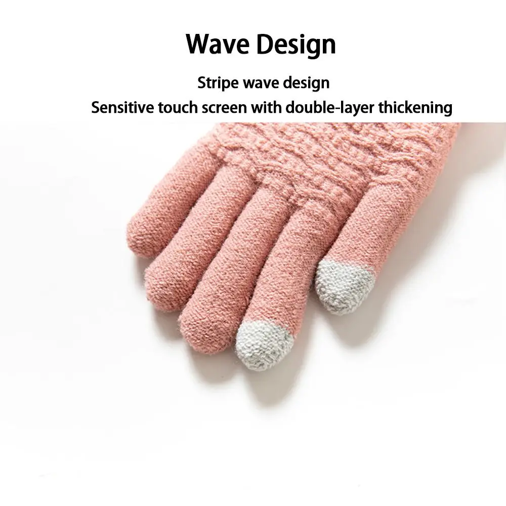 Double Layer Knitted Gloves Lamb Velvet Lamb Velvet Lining Warm Gloves Thickened Touch Screen Cold Proof Mittens Winter Outdoor