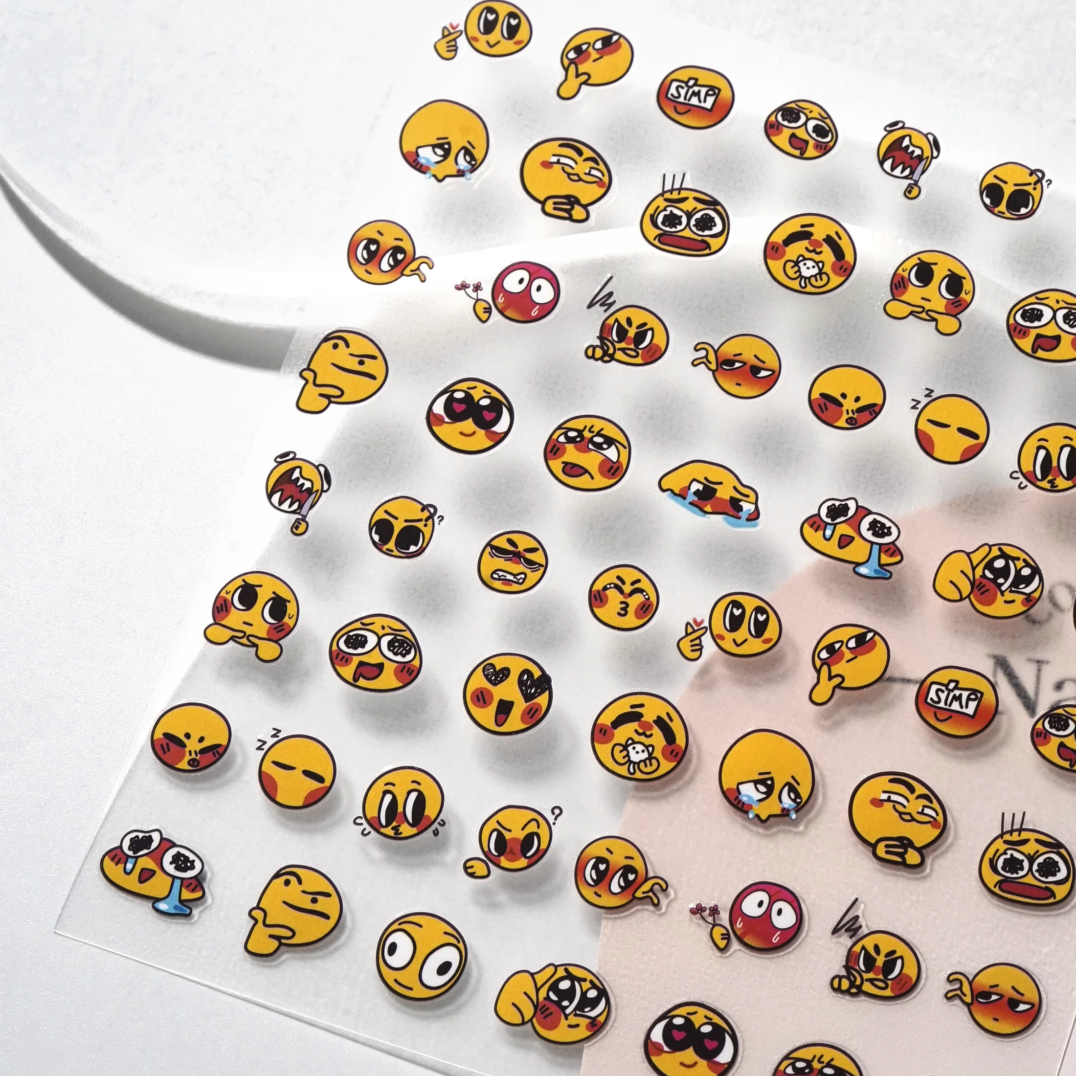1 ورقة لطيف مضحك التعبير الإغاثة مسمار ملصق 3D هلام هلام الوجه المبتسم تصميم لطيف مسمار ملصقا #1