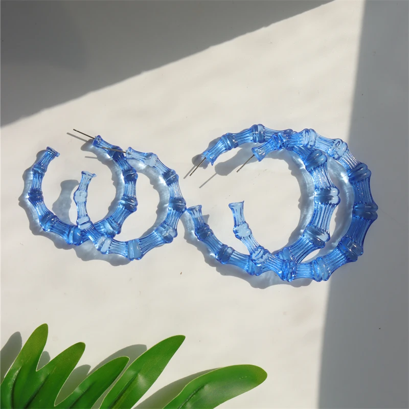 HUANZHI 2023 New Colorful Transparent Resin Round Earrings Geometric Bamboo Acrylic Circle Big Hoop Earrings for Women Jewelry