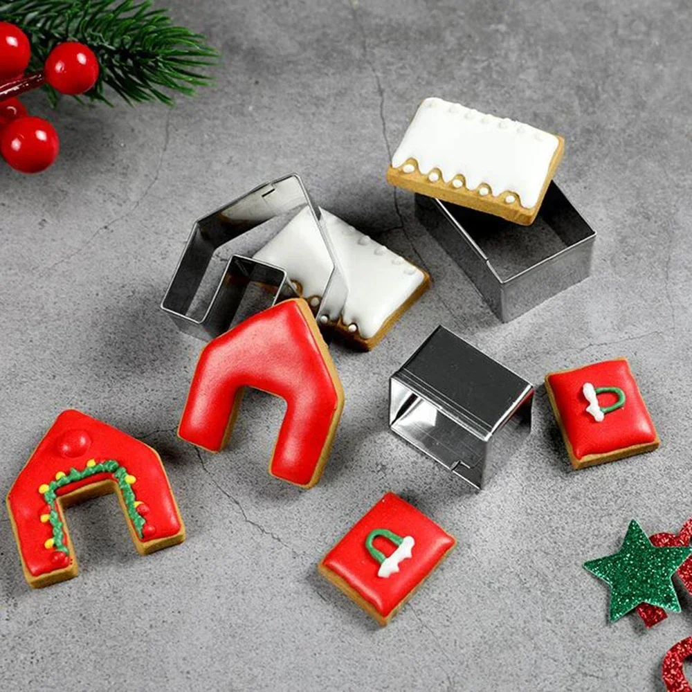 3Pcs/Set Stainless Steel Mini House Cookie Cutter DIY Gingerbread House Fondant Biscuit Cutter Cake Baking Tool Cookie Mold