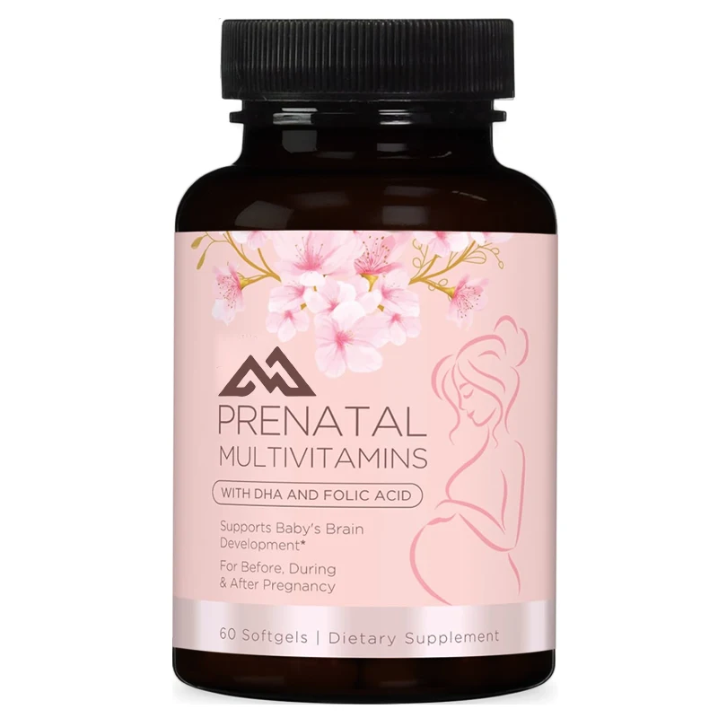 Prenatal multivitamins containing folic acid, iron, DHA, vitamin C, E - mineral supplements, 60 vegetarian soft capsules