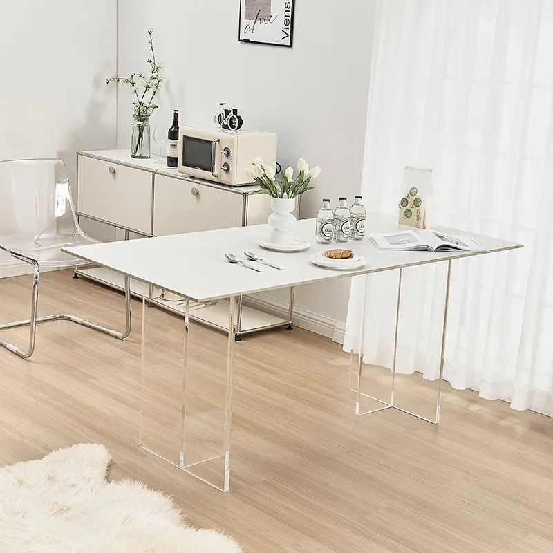 Slate dining table transparent suspension light luxury small household simple modern extremely rectangular island dining table