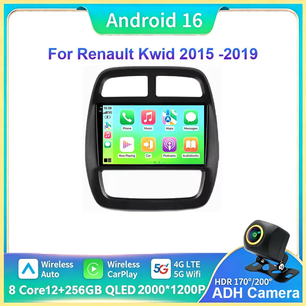 Android 16 Carplay Auto WIFI+4G For Renault KWID K-ZE Dacia spring 2015-2019 Car Radio Multimedia Video Player GPS 2din Stereo