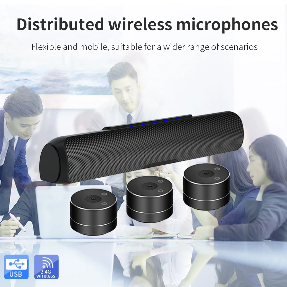 Large Room Microphone Omnidirectional Professional Distributed Wireless one-to-three for Educate Meeting Speaker Desktop Mics