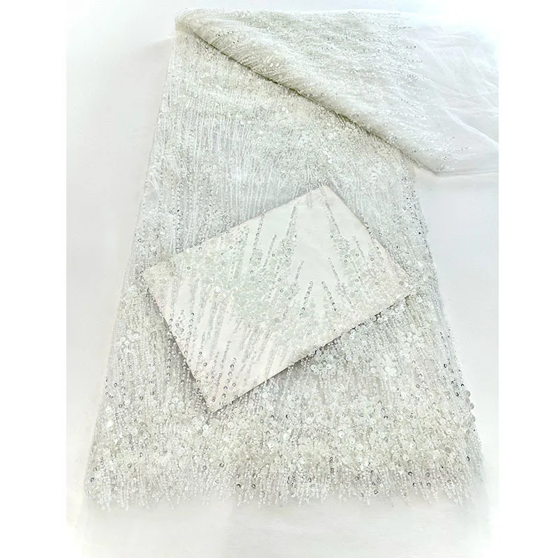 파란색 된 장식 조각 자 수 패브릭 웨딩 드레스 이브닝 가운 얇은 명주 그물 수 놓은 레이스 무대 의상 재료 진주와 함께