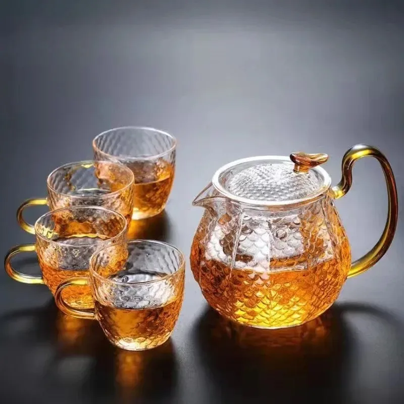 

One pot, four cups, household hammer pot, heat-resistant glass, dragon fragrance brewing teapot, filter, transparent kettle