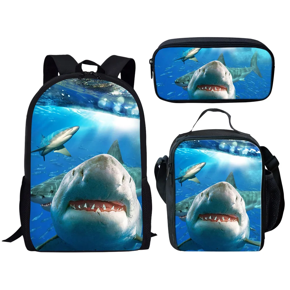 

Shark Design 3Pcs School Bags Set Teen Boys Girls Schoolbag Casual Backpack for Students Bookbag Large Capacity Backpack