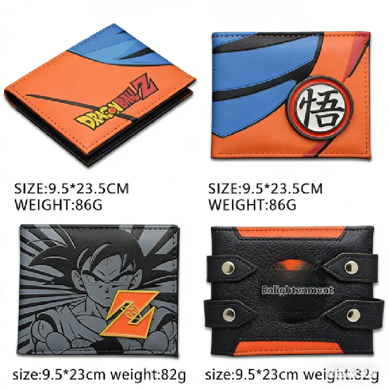 Dragon Ball Short Wallet Metal Patch Zero Wallet mit Schildkröten- und Goku-Charakteren, lässige Herren-Geldbörse aus Leder