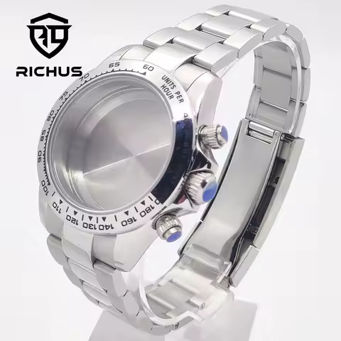 RICHUS VK63 Case 39mm Silver Rose gold Gold Watch Case Mineral Glass With Strap Fit VK63 Quartz Movement