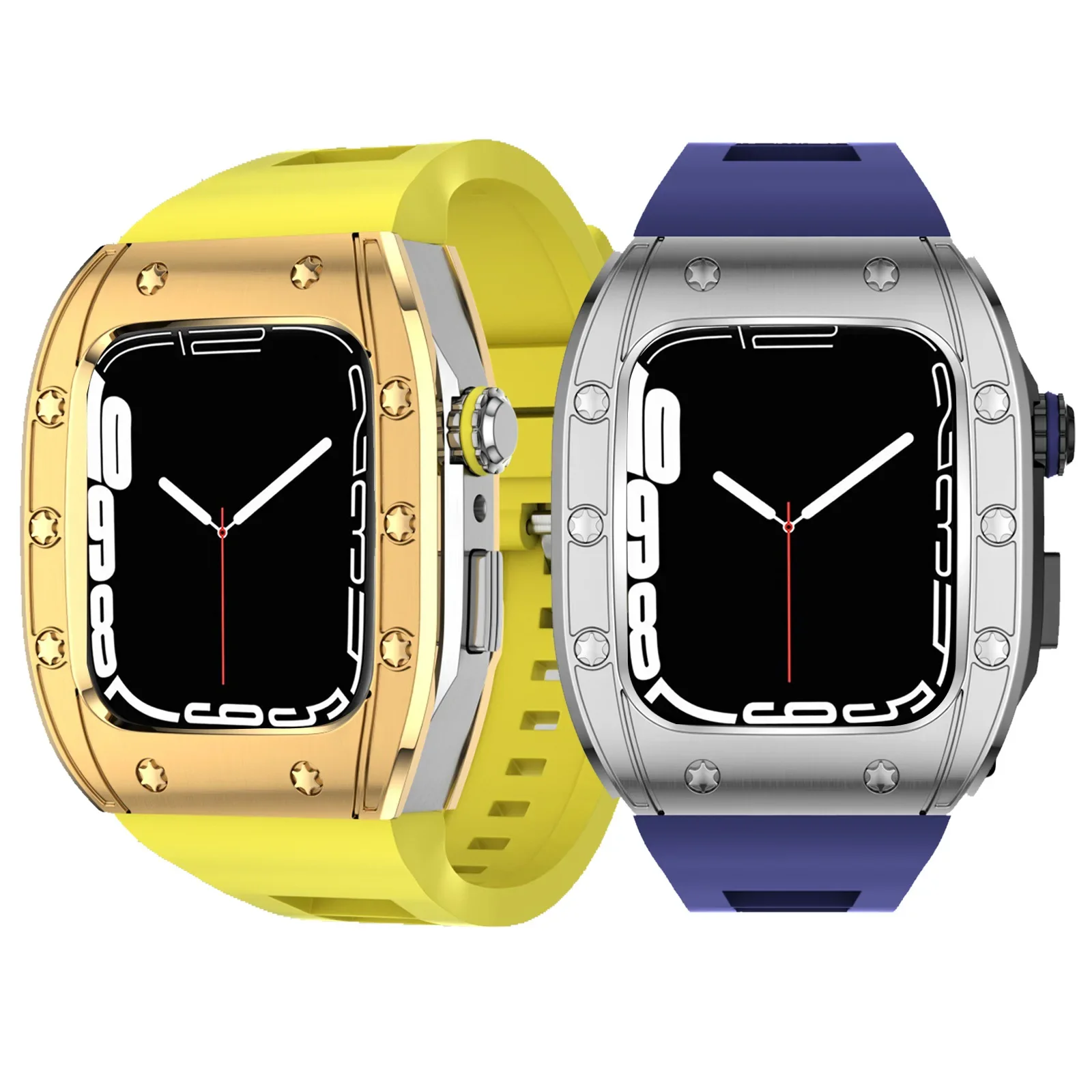 Suitable for Apple iwatch 7 Apple Watch modification case Metal stainless steel protective case Silicone strap in stock