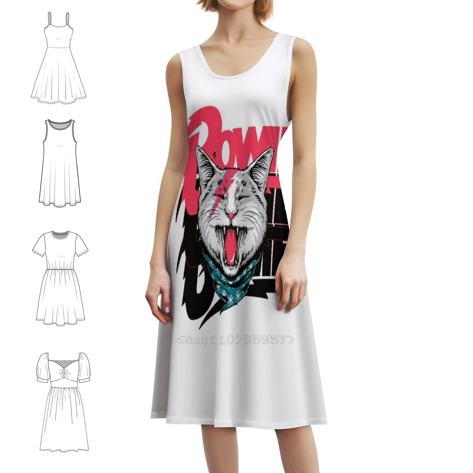 Cat Korean Style Casual Dress For Women Simple Daily Office Lady Dresses Ziggy Lets Dance Music Major Tom Party Dresses