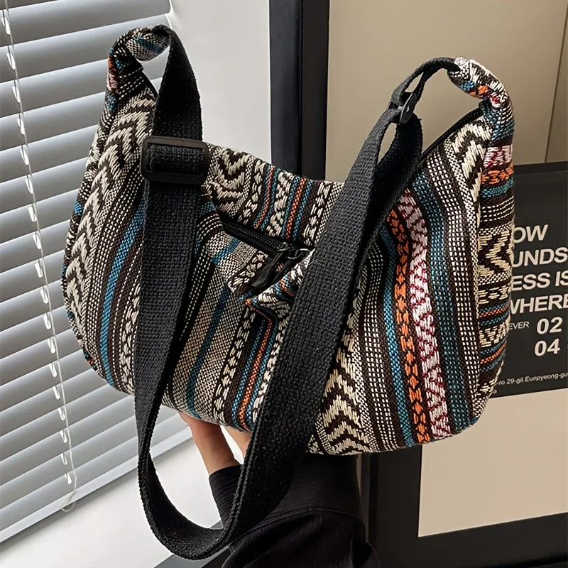 

Daily Crossbody Bags Tribal Style Shoulder Bag, Foldable Crossbody Striped Pattern, Flag Theme Hand Washable Edge Painted Lining