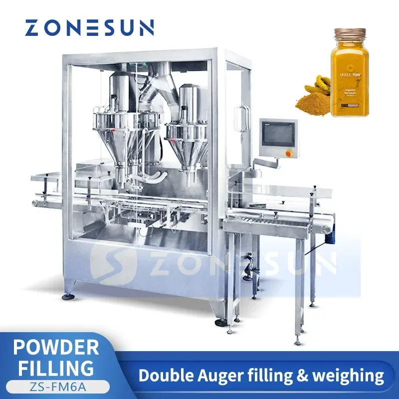 ZONESUN Riempitrice automatica per polvere Riempitrice a doppio coclea Spezie Caffè Proteine Attrezzatura per imballaggio Controllo Pesatrice ZS-FM6A