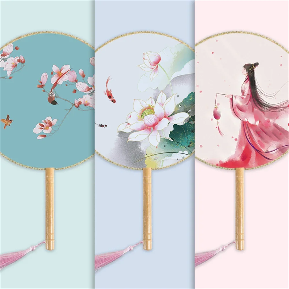 Vintage Style Silk Fan for Ladies, Chinese Classical Embroidered Round Fan, Wedding Dance Hand Fan, Home Decoration Ornaments