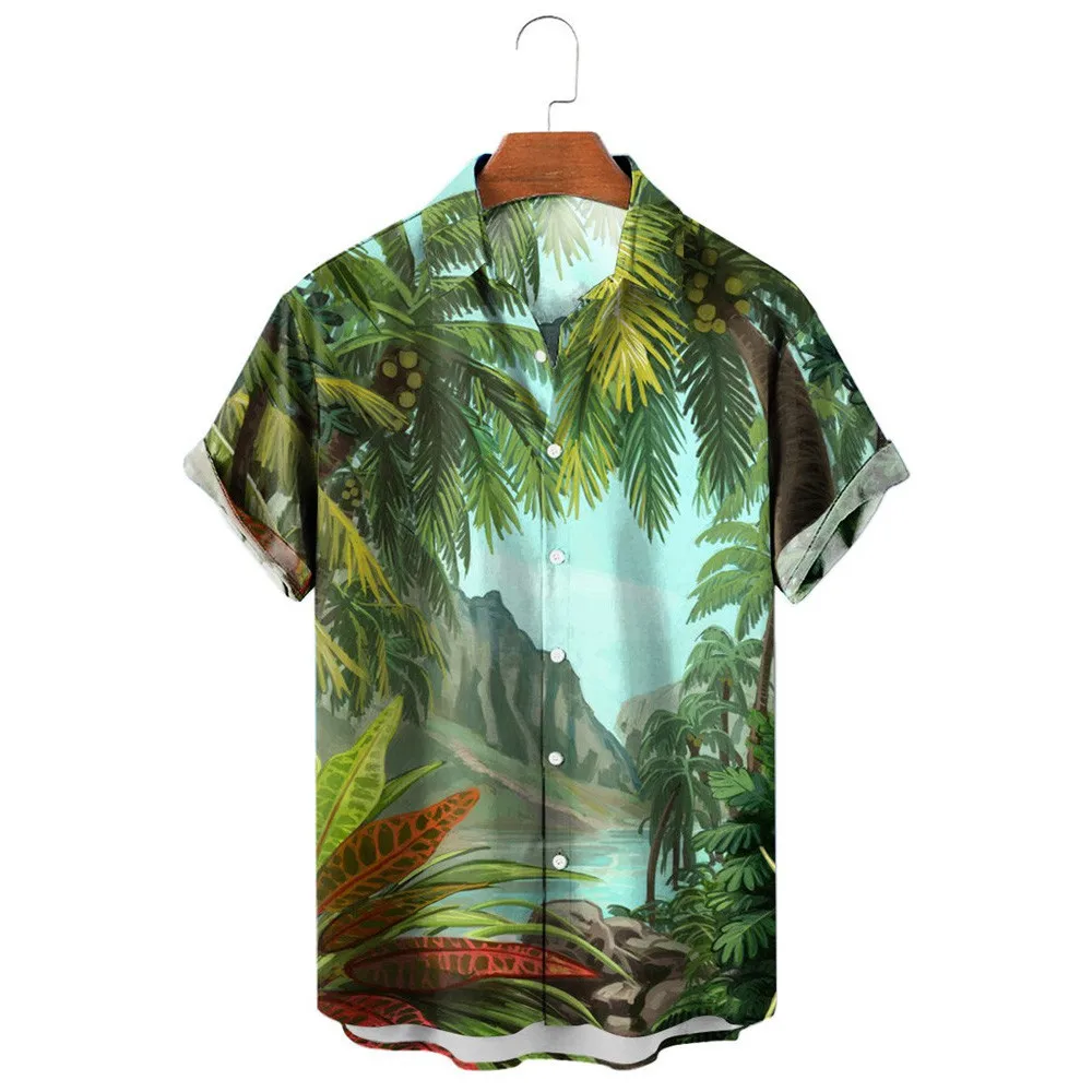 HX Fashion Men's Shirts Hawaii Bohemia Dream Island Moonlight Coconut Grove 3D Printed Casual Shirt Short Sleeve Beach Shirt