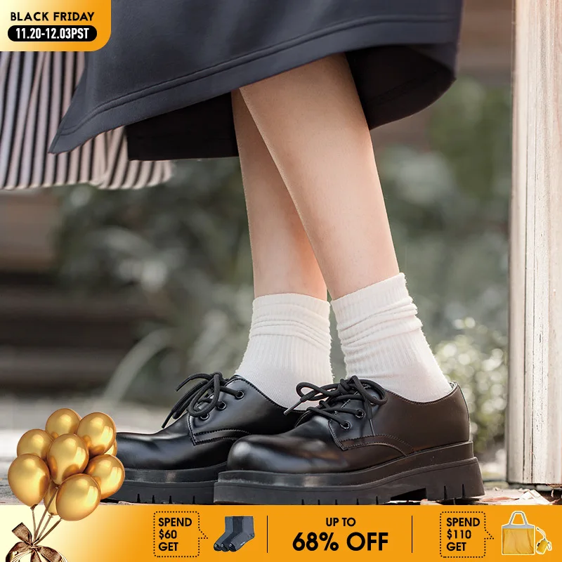 

Maden Women's British Style Leather Lolita Shoes Lace Up Business Formal Dress Derby Shoes Ladies Round Toe Casual Low-top Boots