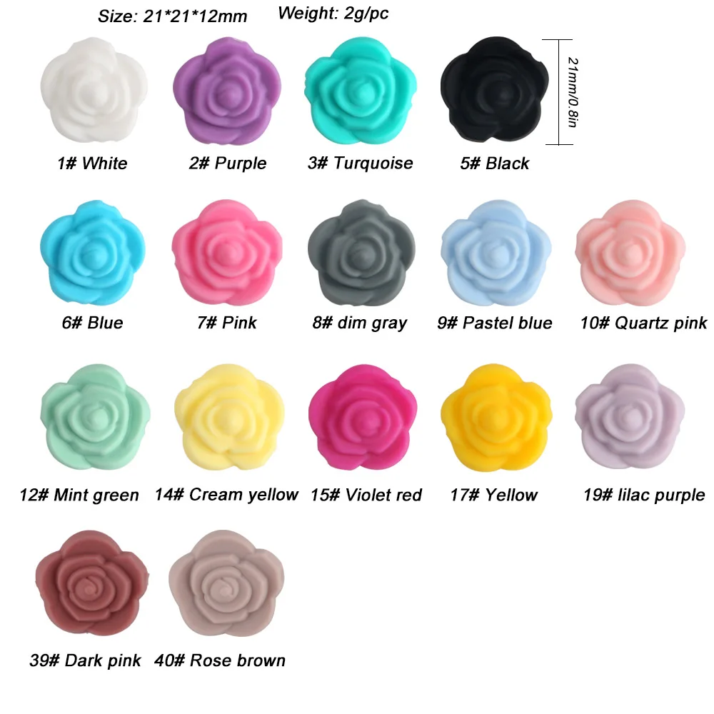 10Pcs Rose Silicone Beads Flower Focal Bead BPA Free Baby Teething Bead DIY Accessories For Pacifier Chain Jewelry Making