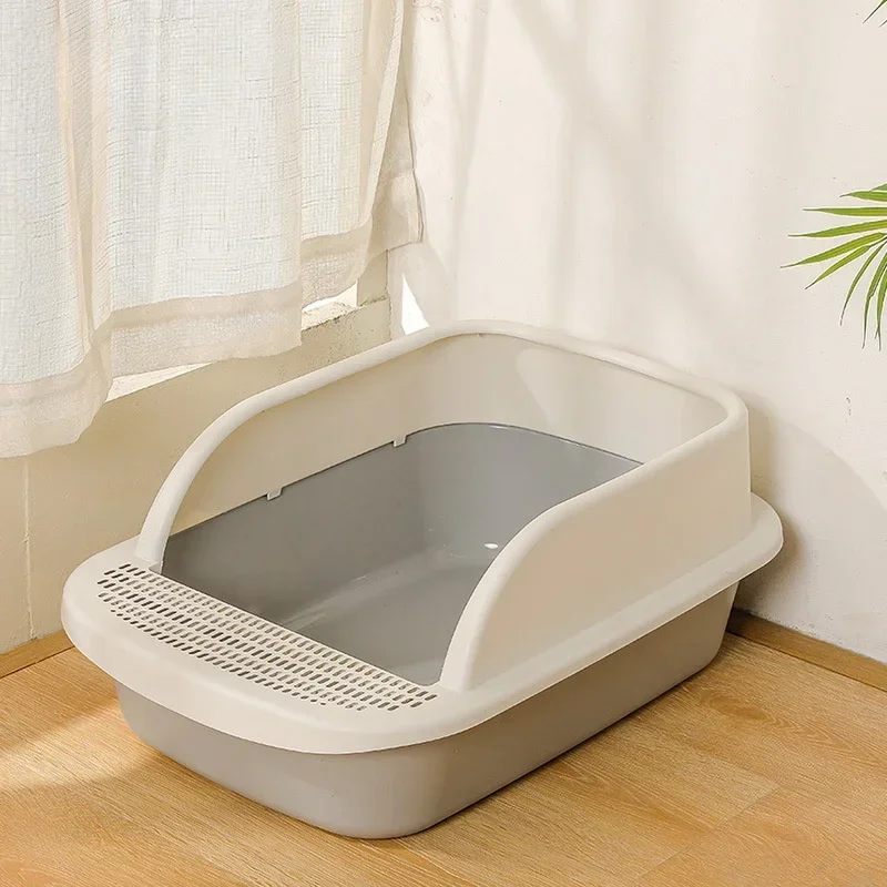 Cat Litter Box Extra Large Pet Bedpans Semi Closed Kitty Litter Pan Potty Toilet for Rabbit Medium Large Cats Small Animals