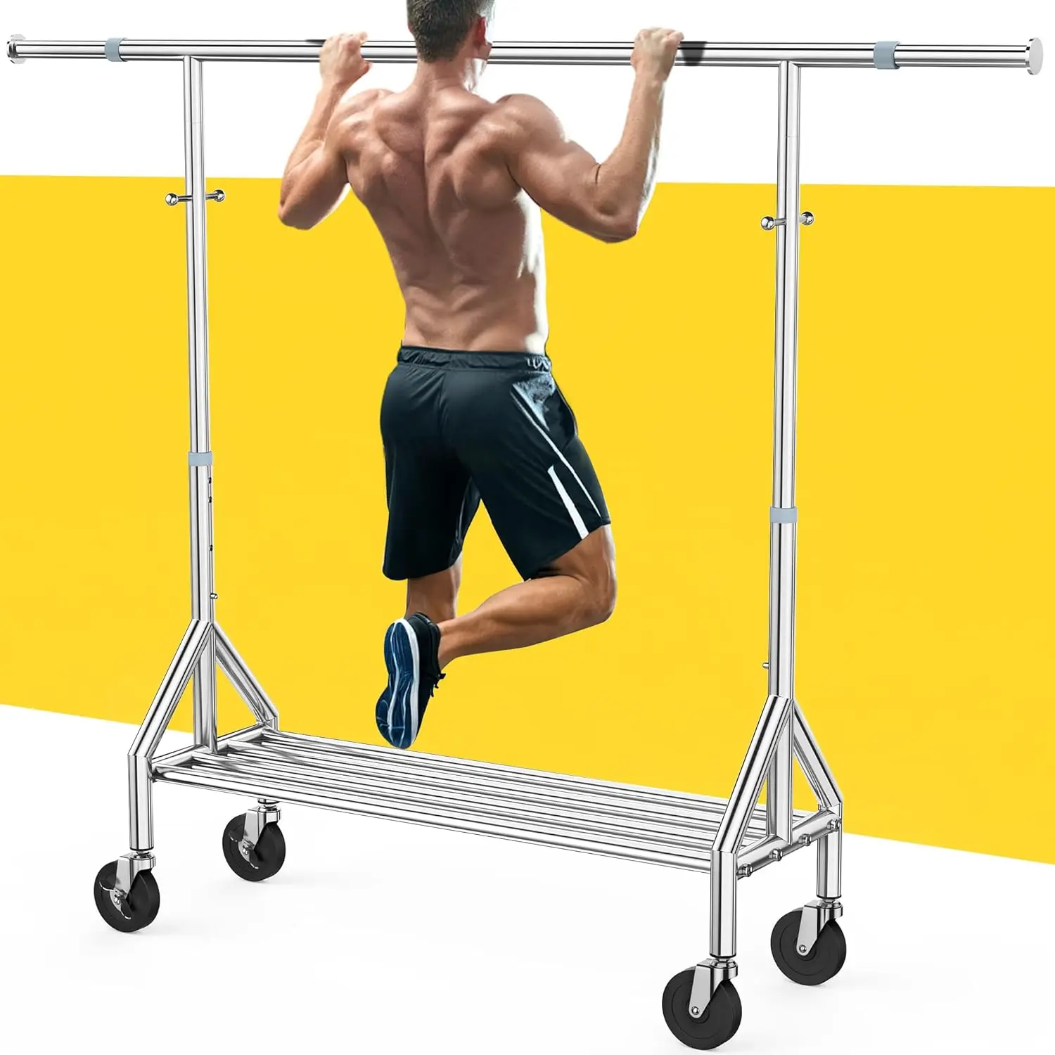

Upgraded 100% Stainless Steel Clothing Rack Load 760LBS, Heavy Duty Clothes Racks with Larger & Sturdy Wheel, Extendable & Ad