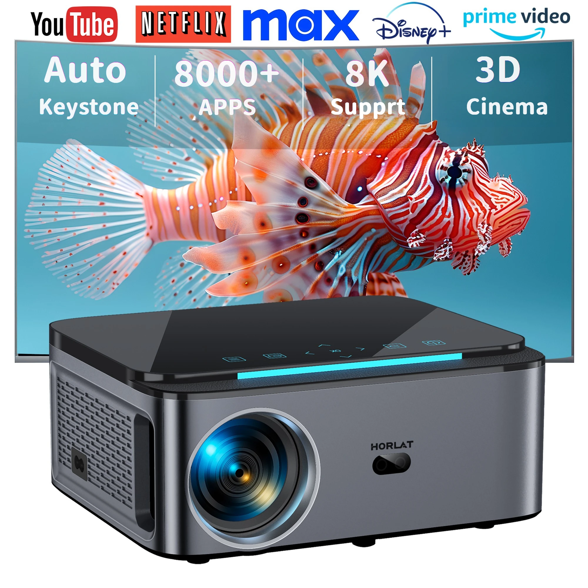 

HORLAT 800Ansi Lumens Android Beamer 3D Cinema Full HD 1080P 4K Video Manual Focus Keystone Home Theater WiFi Portable Proyector