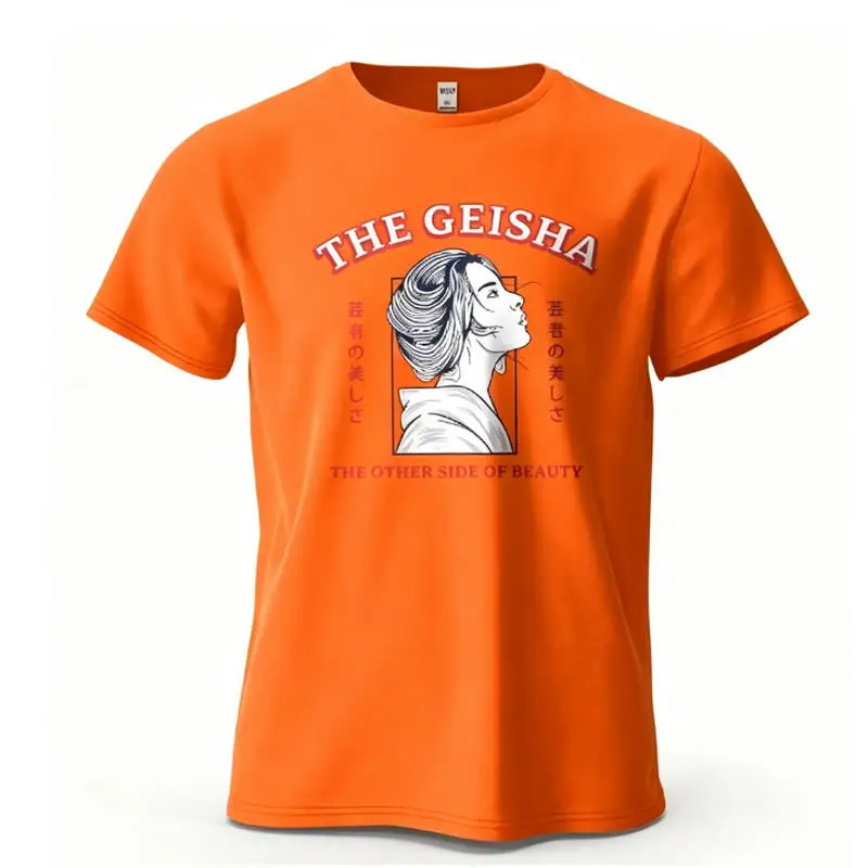 Geisha Portrait Printed Men's T-Shirt 100% Cotton Oversized Japanese Art Graphic Tees for Women Tops Tees Streetwea