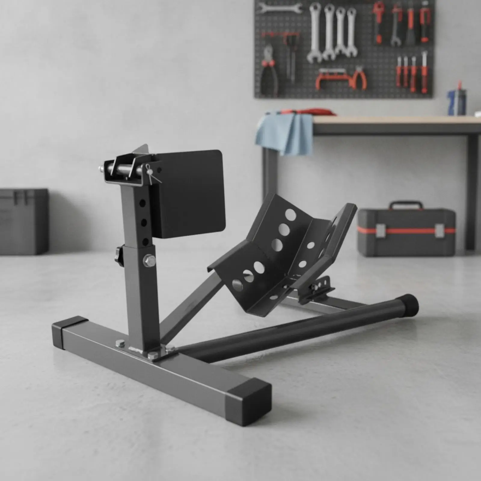Adjustable Racing Wheel Stand for Motorcycle Parking with Triple Tube Frame and Upright Plate