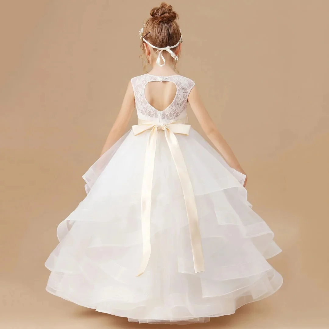 تخصيص تول منتفخ بلا أكمام مفتوحة الظهر الأميرة الاطفال عيد ميلاد زهرة فتاة فستان لحفل الزفاف الترتر التواصل الأول #4