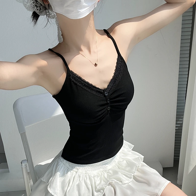 Sexy Y2k Sleep Tops Women Home Slim Pure Lace Design Hosweet Sleepwear Soft All-match Ulzzang Fashion Lounge Sleeveless Clothes